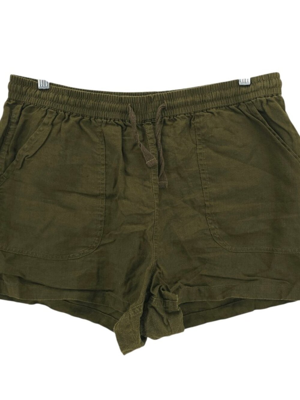 QUINCE Women’s 100% Linen Casual Shorts Elastic Pull On Waist Olive Green LARGE